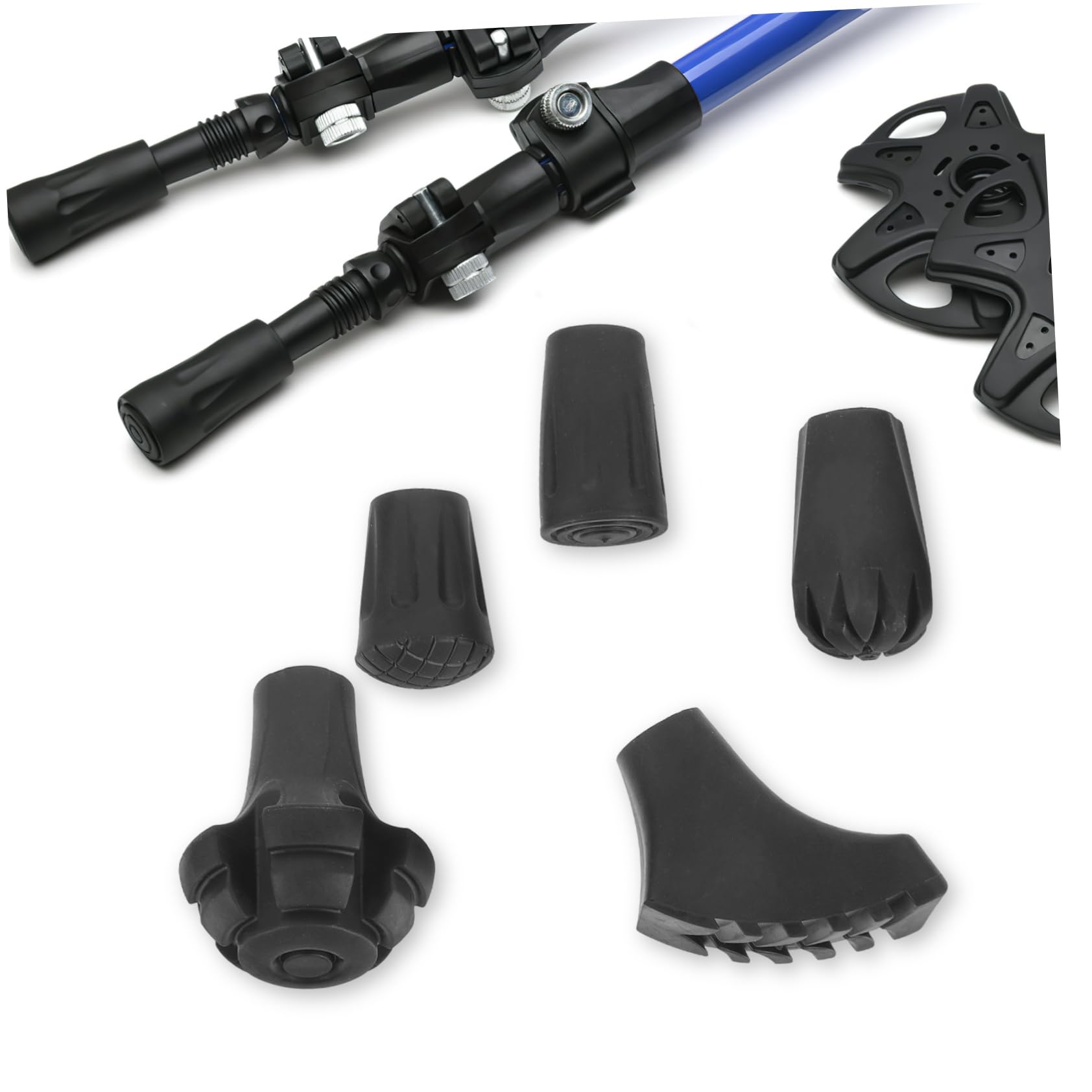 Sosoport Trekkingstockpolster Fußüberzüge Für Trekkingstöcke Wanderstöcke Krückenpolster Zusammenklappbarer Spazierstock Krücken Zubehör Klappbarer Gehstock Gummi Black
