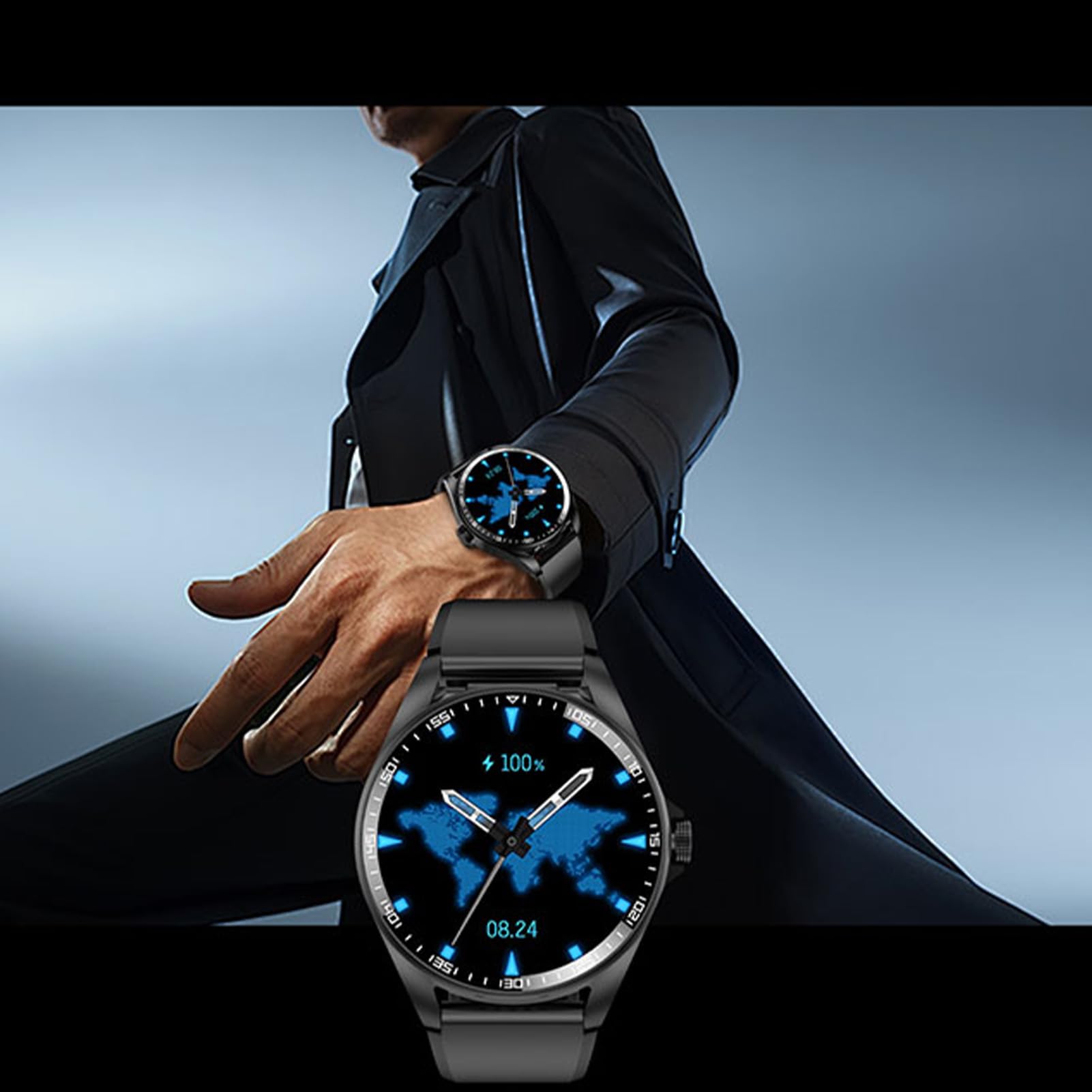 findtime Montre Connectée Homme 1.39'avec Ecouteurs sans Fil Bluetooth TWS intégré Bluetooth sans Fil Casque Intégré Montre Sport Homme Smartwatch Bracelet en Silicon