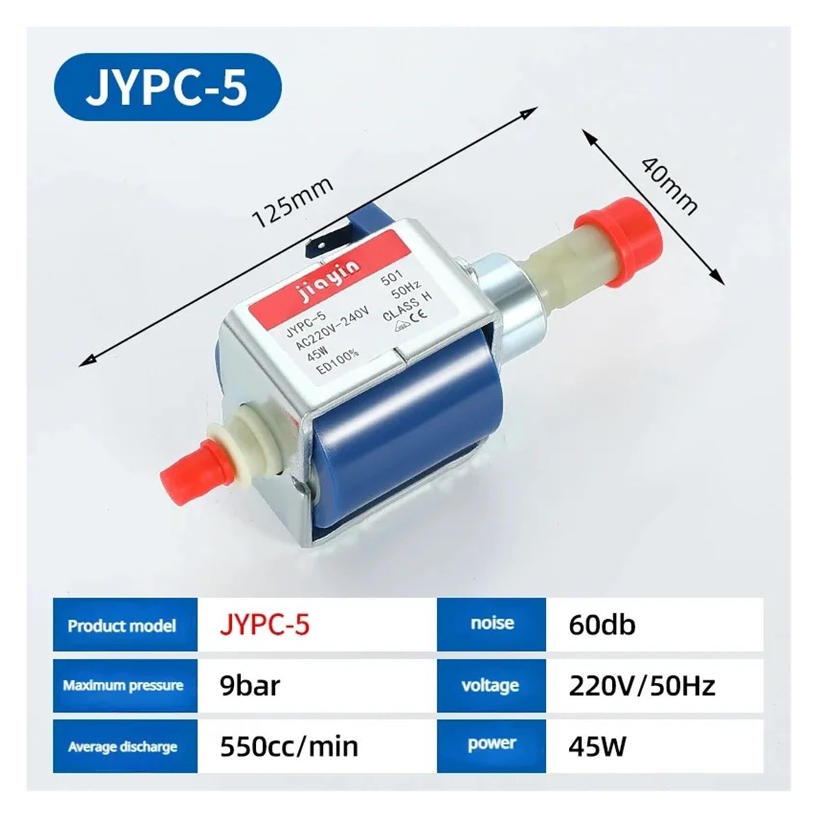 JYPC-5AC 220V - 240V 9bar 45W bomba de agua electromagnética limpiador de máquina de café de alta presión bomba autocebante de hierro caliente