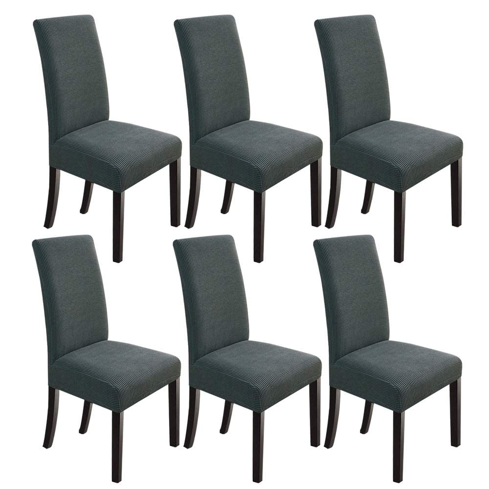 Chair Covers for Dining Room Set of 6, Stretch Parsons Chair Covers,Washable Spandex Dining Chair Slipcovers Seat Protector for Dining Room,Kitchen ,Hotel( Dark Grey )