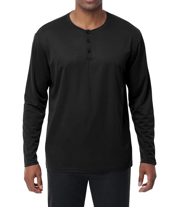 Kinglaman 3 Pack Men's Henley Shirts Dry Fit Long Sleeve Casual Tee Gym Workout Lightweight Regular-Fit T-Shirts 1 Black 1 Gray 1 Blue Medium by Kinglaman - Used condition - Image 2