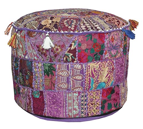 Vedant Designs Home Decorative Ottoman Pouf Cover Turquoise Green Traditional Living Room Foot Stool Handmade Floor Pillow Chair Vintage Cotton Cushion Covers Embroidered Patchwork