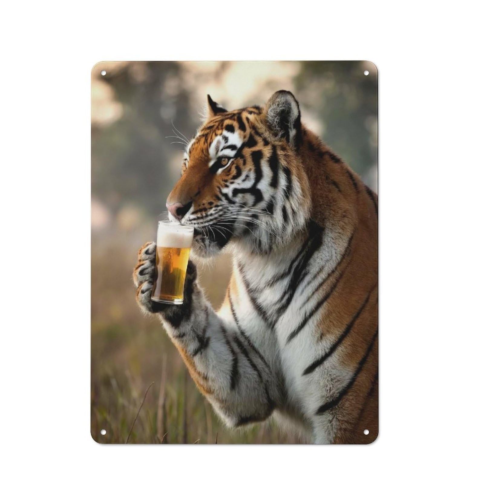 Junmoney Tiger Sipping A Beer Metal Plaque 40X30cm With For Garage Wall, Retro Decor, For Garage Decor Collectors Refreshing A Room In Autumn