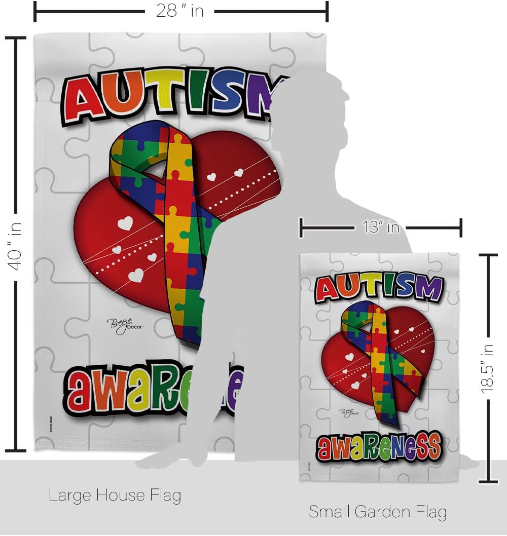 Breeze Decor S115085-BO Autism Awareness Inspirational Support Impressions Decorative Vertical House 28" X 40" Garden 13" X 18.5" Double Sided Flags Set Printed in USA Multi-Color