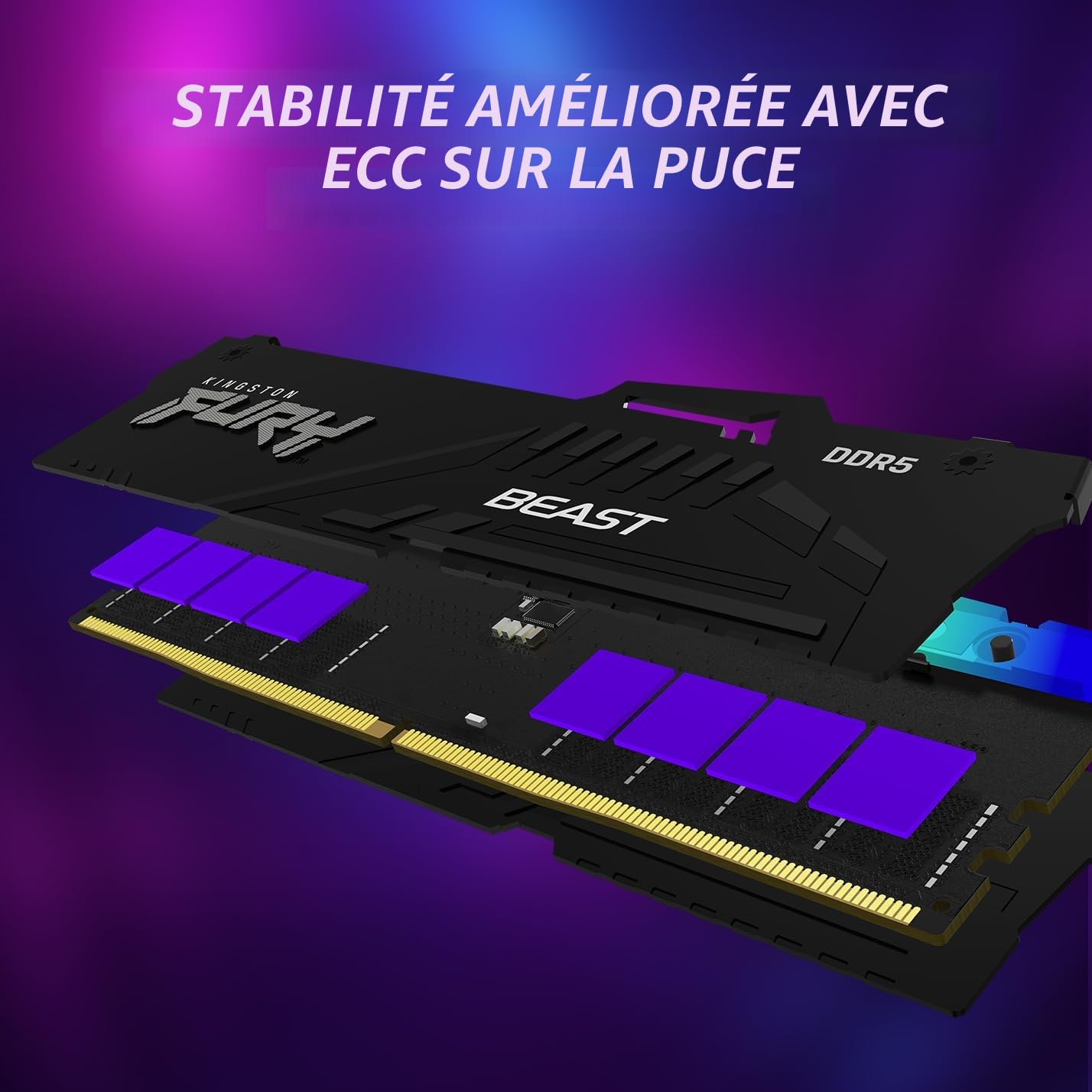 Kingston FURY Beast Noir RGB 32Go (2x16Go) 6000MT/s DDR5 CL30 DIMM Mémoire pour PC de Gamer Kit de 2 AMD EXPO/ Intel XMP - KF560C30BBEAK2-32