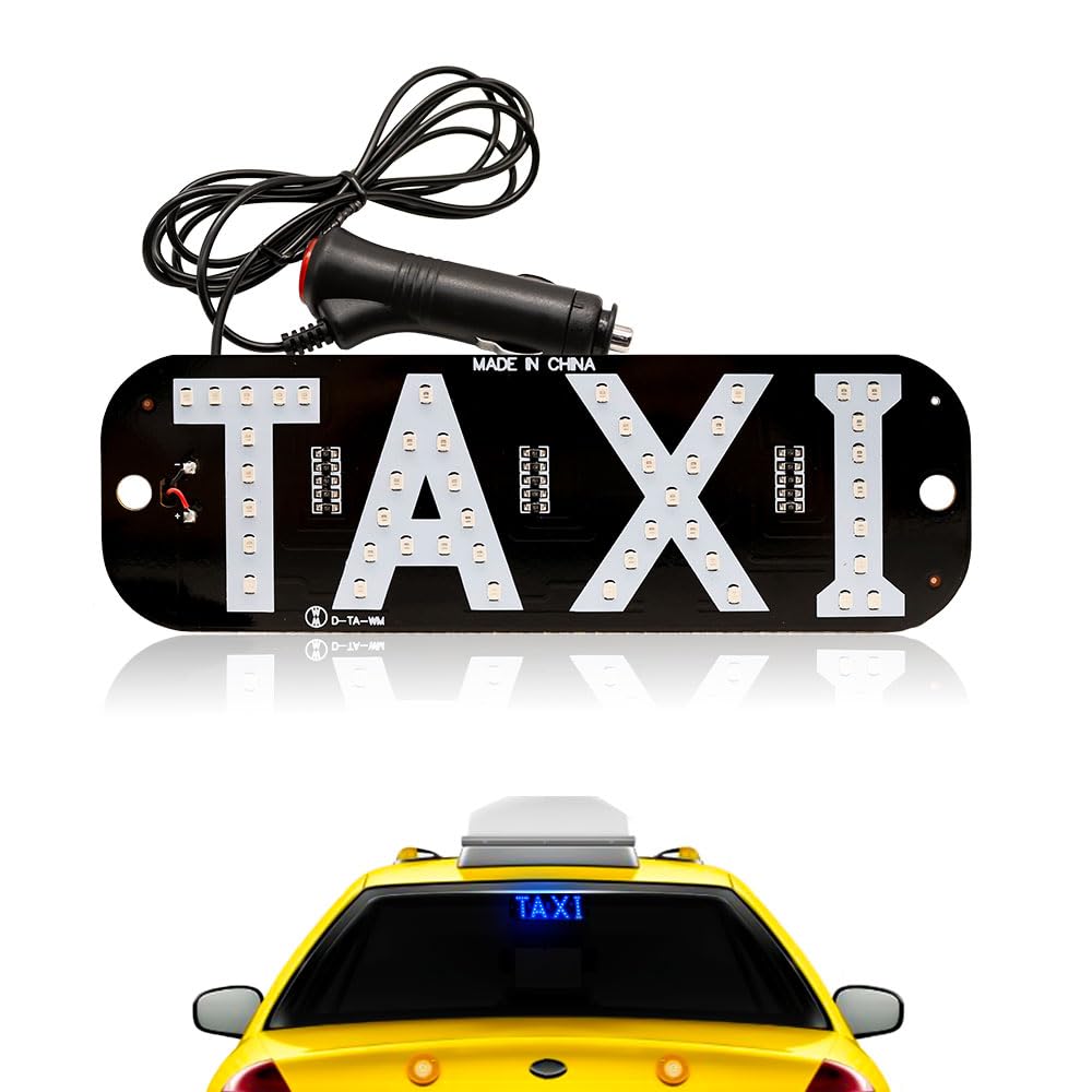 YSY Taxi Light, Taxi LED Sign Decor, Taxi LED Light Logo, Flashing Hook on Car Window with DC12V Car Charger Inverter for Driver (Blue)