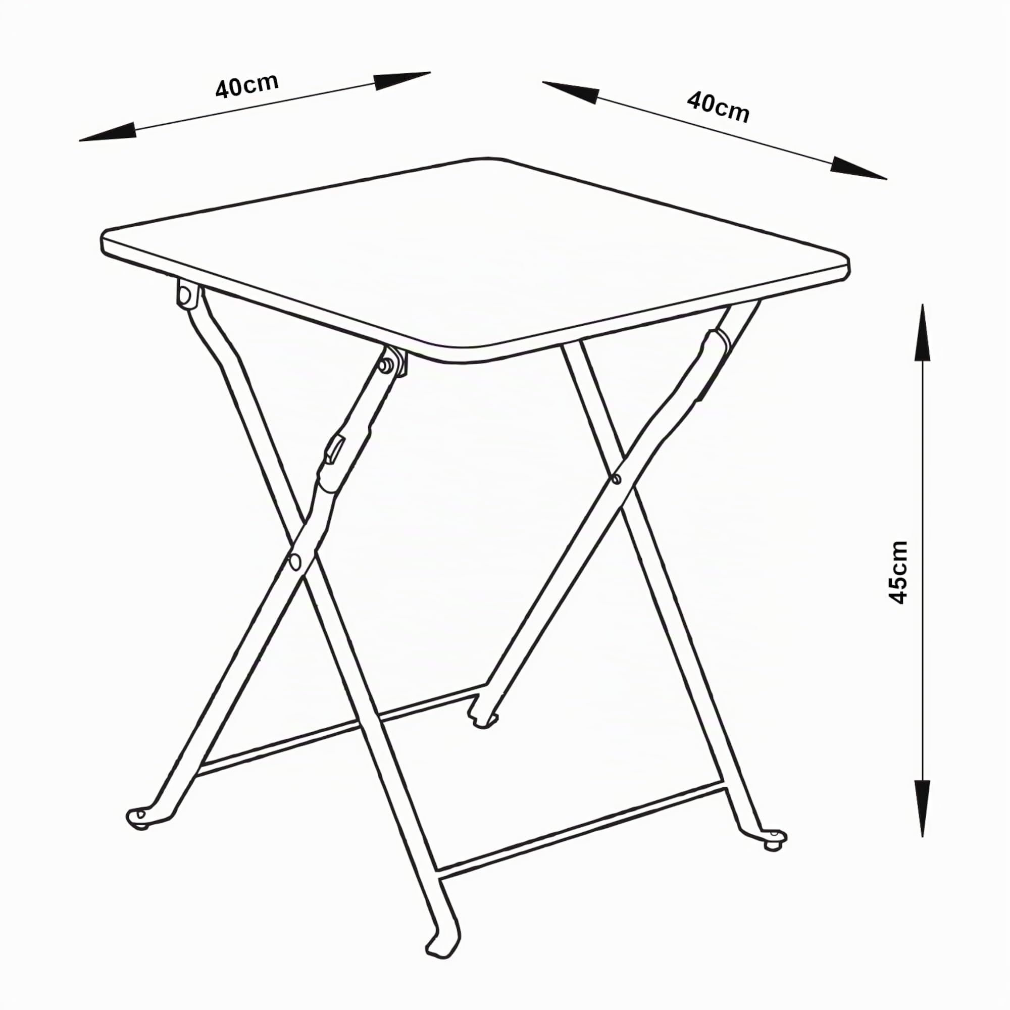 [en.casa] Tavolino Pieghevole da Giardino con Piano Quadrato Tavolo Richiudibile da Campeggio da Esterno Interno 45 x 40 x 40 cm in Acciaio - Nero
