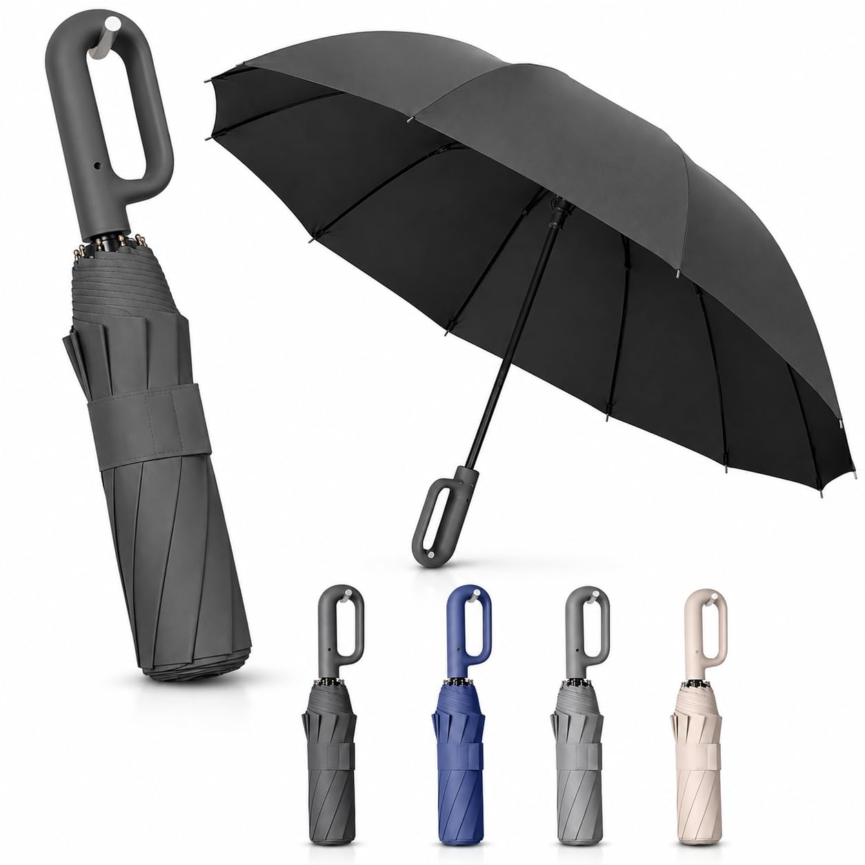 Reverse Folding Umbrella for Men & Women, Windproof Waterproof Inverted Double Layer Umbrella with C-Shaped Handle-image-9