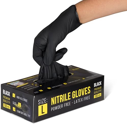 Miniatura 4 de Mike products with love!!! Guantes de examen de nitrilo, negros, sin látex, guantes para el hogar, limpieza y preparación de alimentos, sin polvo