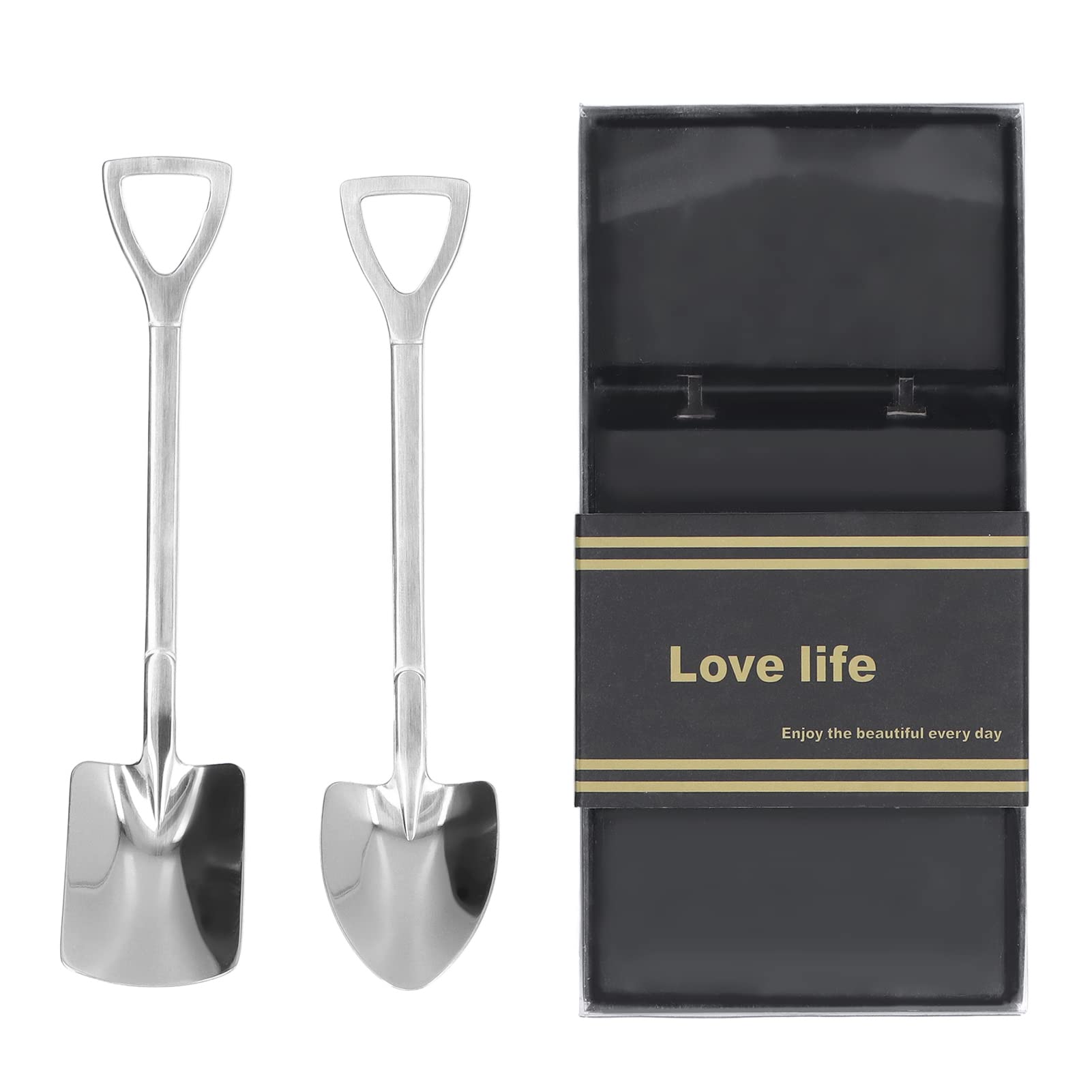 Hapivida Shovel Spoons, Glossy Stainless Steel Dessert Spoons with Comfortable Handle for Ice Cream, Coffee, Tea Parties, Cakes and Jellies, Set of 2