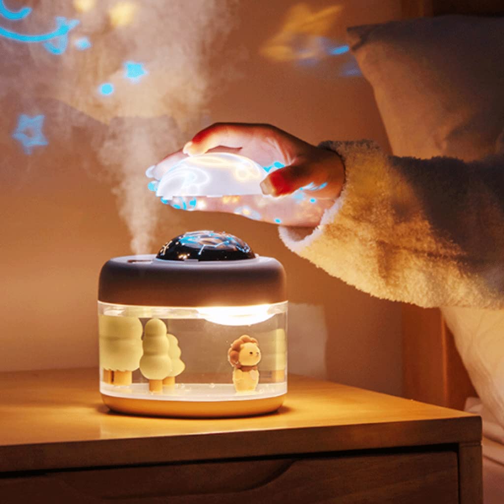 Ulepszony Diffuser voor etherische olie aan het bed, slaaphulpmiddel in de slaapkamer Luchtbevochtiger, 500 ml, 3-kleuren projectie-nachtlampje, bureaubladdecoratie Zrelaksować się
