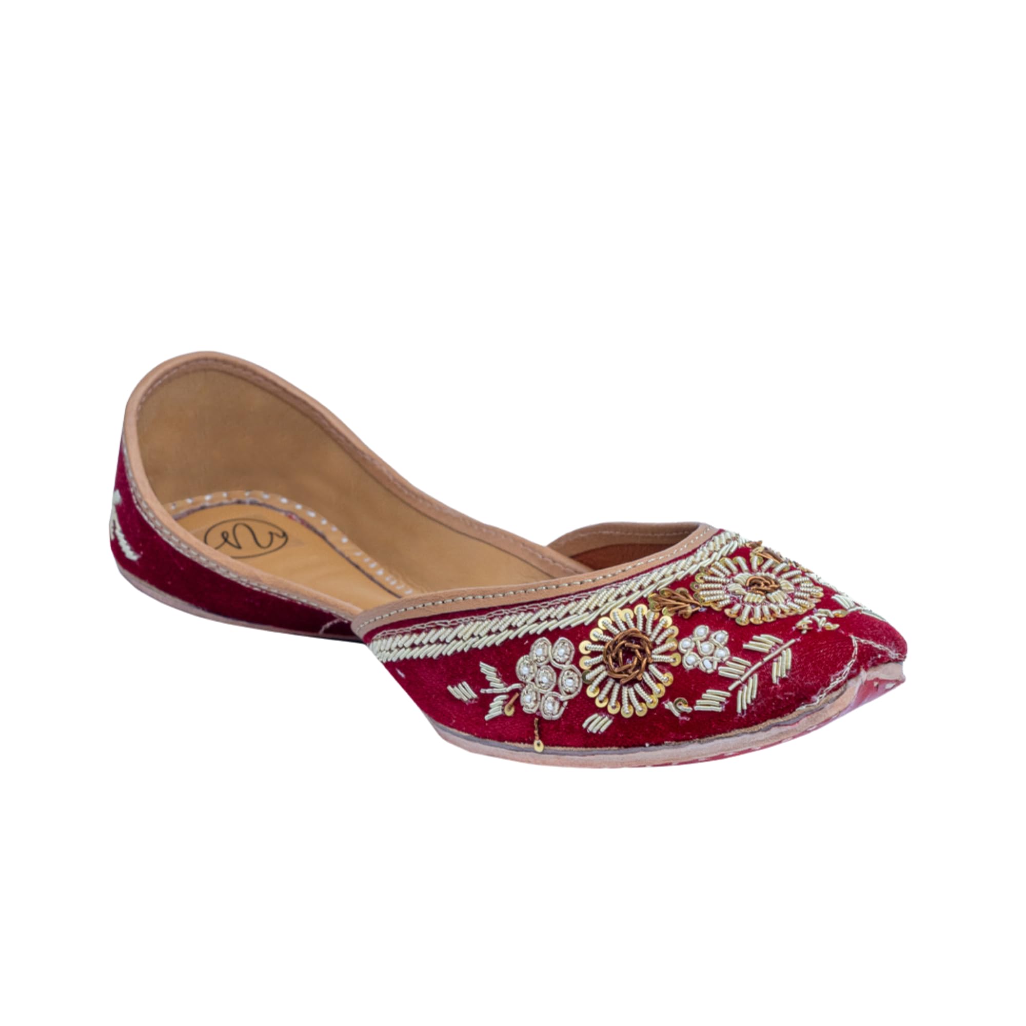 Women Maroon Hand Embroidered Ethnic Mojaris Flats |-image-30