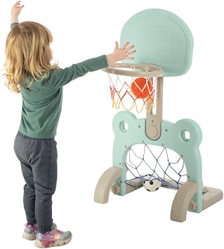 HEY! PLAY! 2-in-1 Toddler Basketball Hoop and Soccer Goal - Kids Basketball Hoop with 27 Adjustable Height Levels - Indoor/Outdoor Playset Sports Activity Center Blue