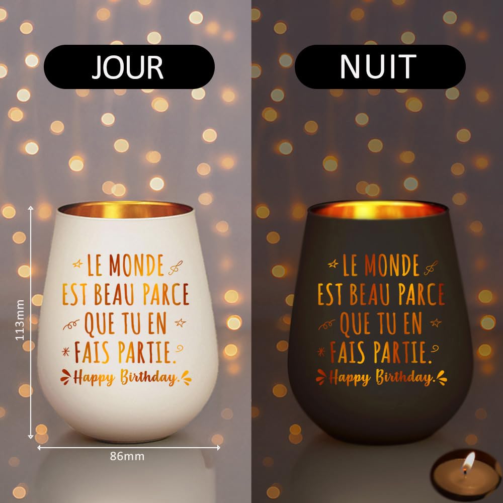 Bougie Bougeoir en Verre Romantique Cadeau Anniversaire Femme Happy Birthday