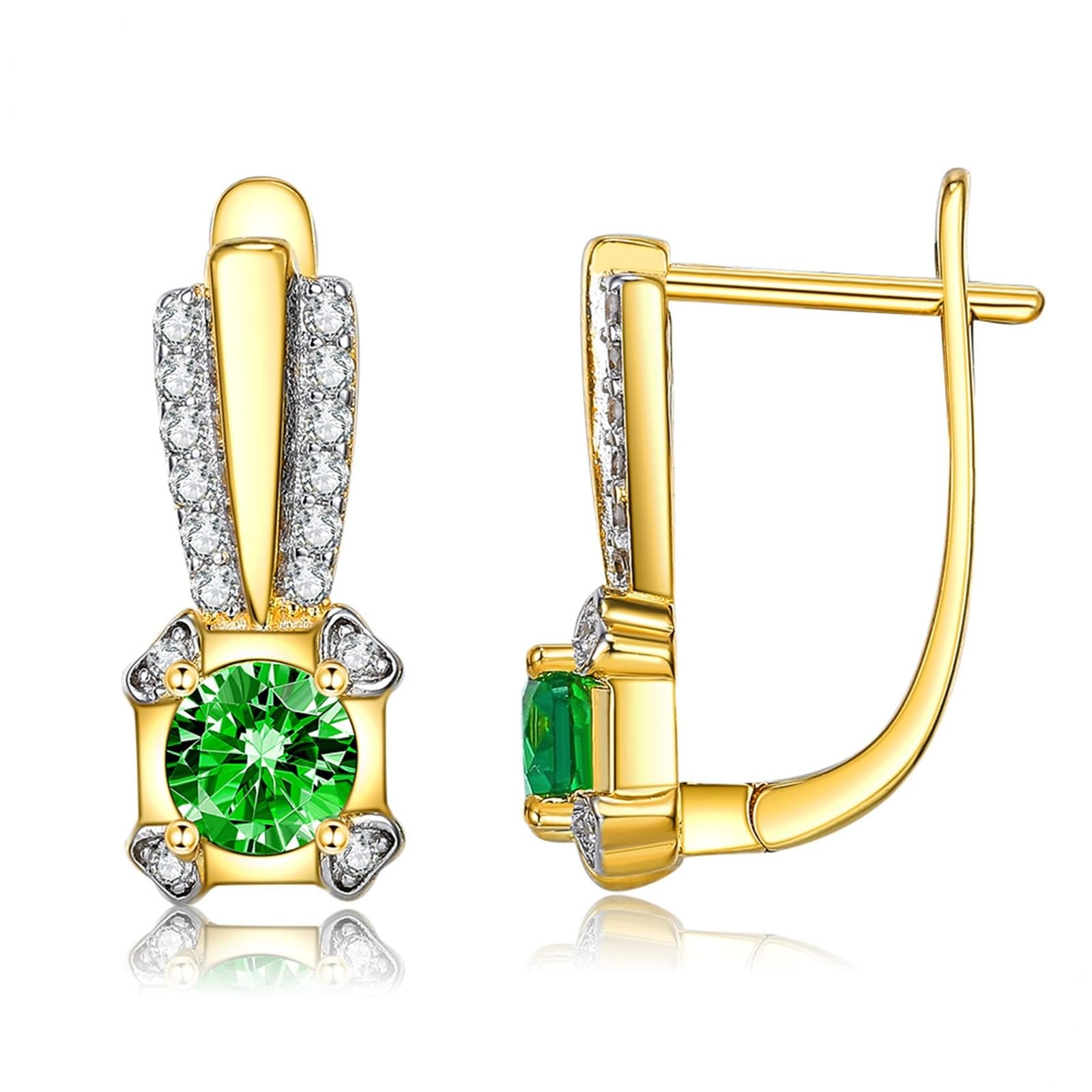 AMDXD Pendientes de mujer de oro amarillo Au585, línea de aro con tsavorite verde, oro de 14 quilates, moissanita, pendientes pequeños y auténticos