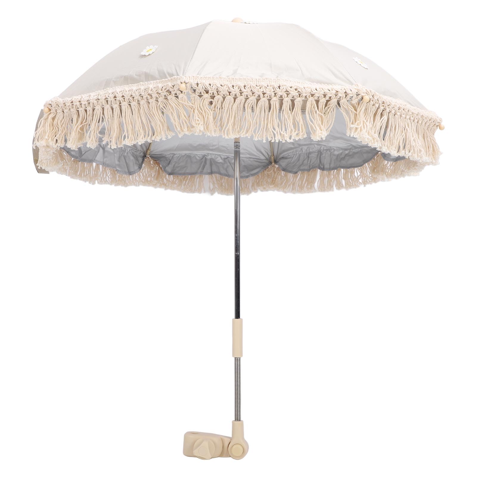 Ombrellone parasole per bambini, resistente ai raggi UV, per bambini, spiaggia, con nappe per passeggino, passeggino, tribune (beige con piccolo crisantemo)