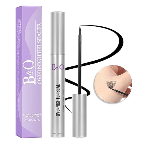 B&Qaugen Overnighter - Sellador de pestañas Overnighter de 0.3 fl oz, sellador de pestañas para extensiones de pestañas impermeable (sello, negro,