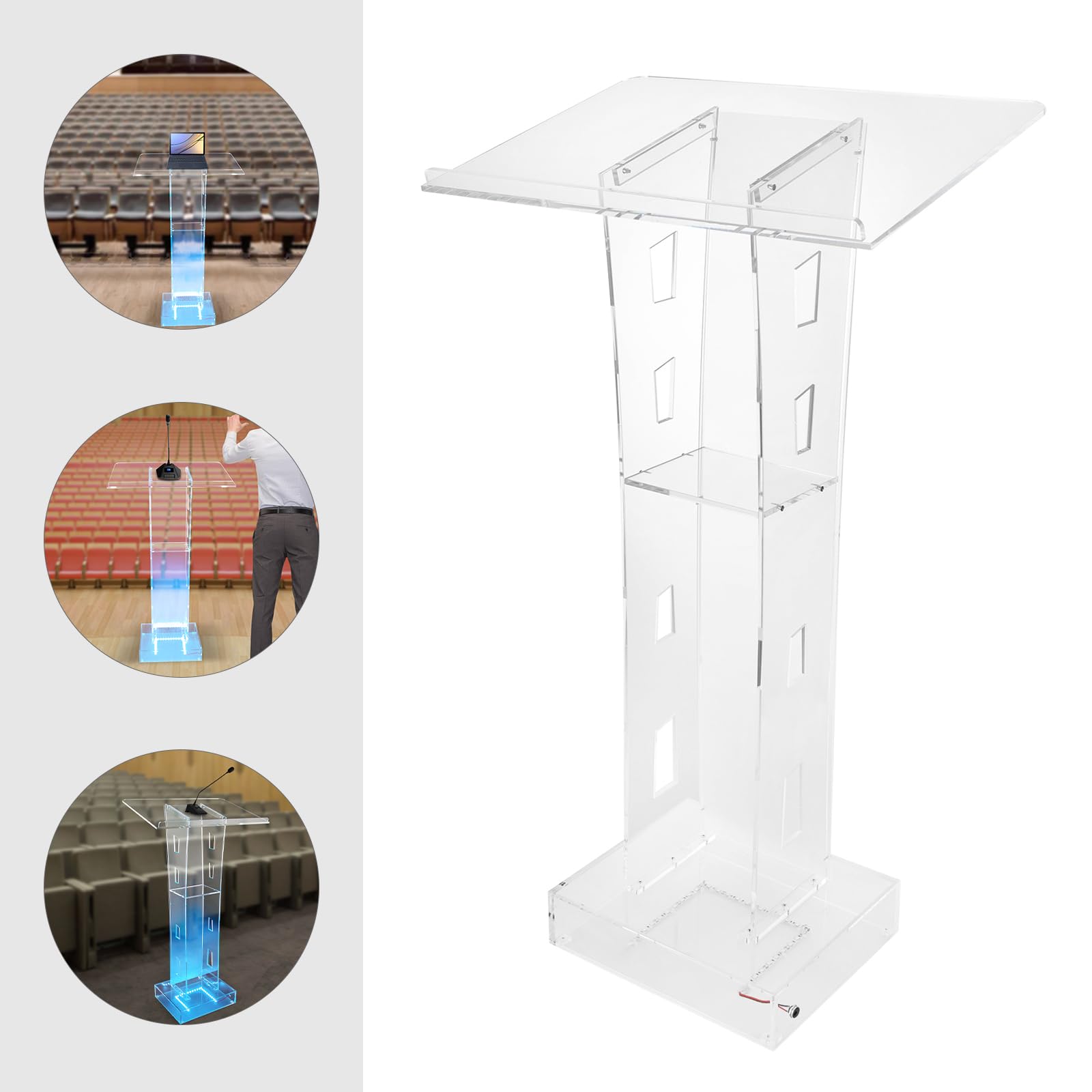 Podium - Leggio da scrivania in piedi, con luce LED blu, per scuole, chiese, messaggi, matrimoni, discorsi, podio