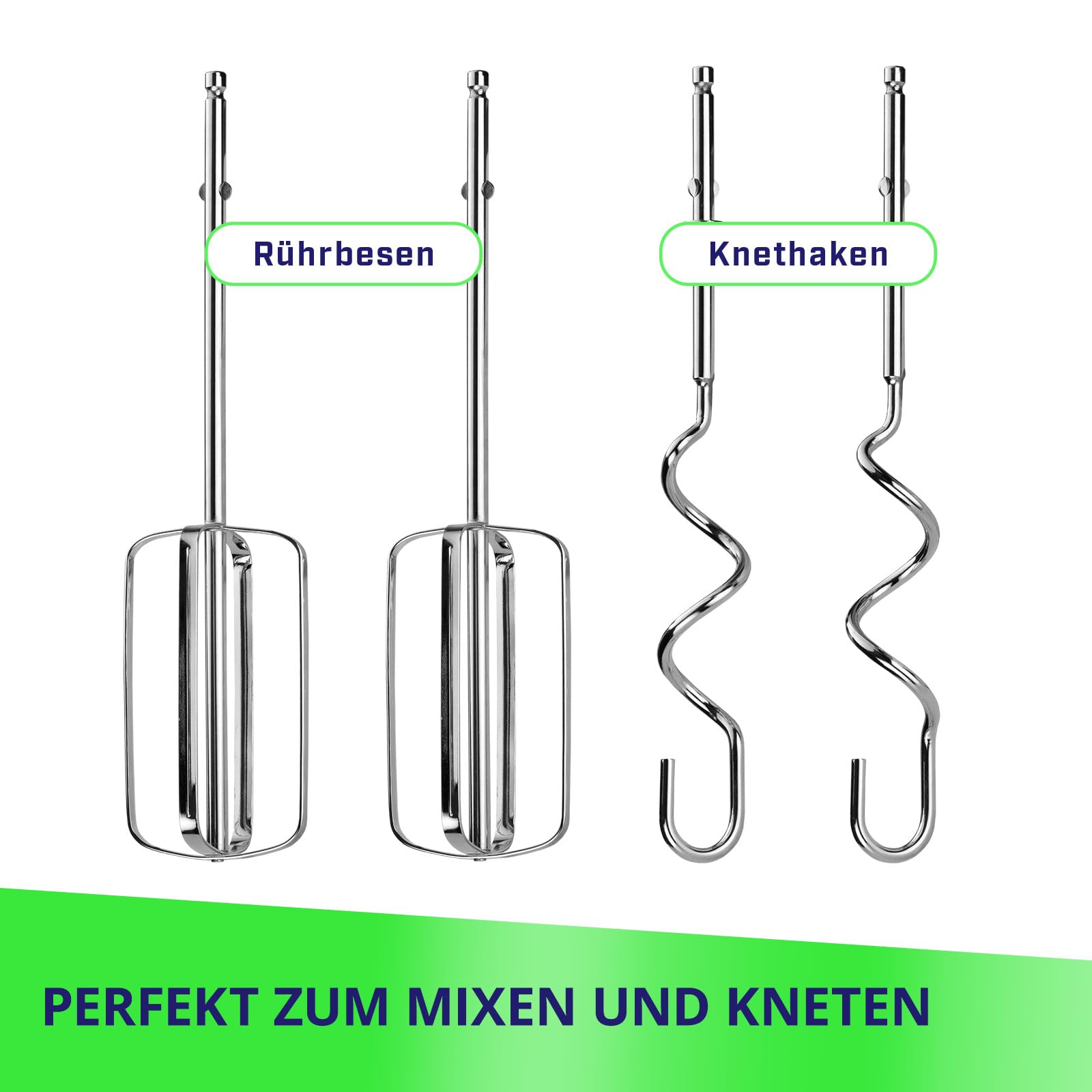 MPM - MMR-19 - Batidora de mano - Batidora de mano - 750 vatios - Con batidor para masa de galletas y gancho para amasar masa de levadura/pan - Con 5 velocidades y nivel turbo - Eléctrico (blanco)