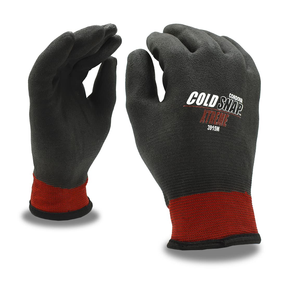 Cordova3915 Cut-Resistant Gloves for Cold Weather, 2-Ply Thermal Gloves, Acrylic/Polyester Inner Lining, Black Foam PVC Coated for Grip, 15-Gauge, ANSI Cut Level A3, Large, 12-Pack Bulk