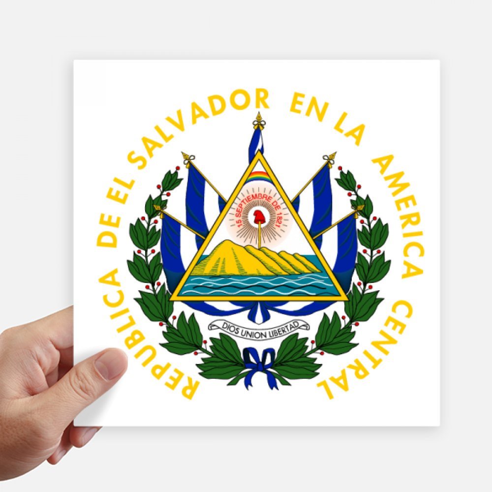 Autocollant carré El Salvador emblème national 20x20cm multicolore pour mur et ordinateur 4Pcs