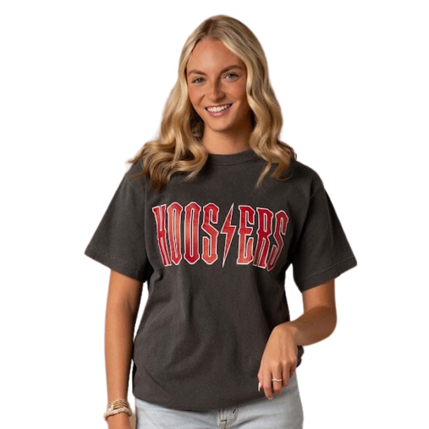 Fan Girl Indiana Hoosiers Women’s Collegiate Tee, Relaxed Fit IU Apparel, Soft 100% Cotton, Faded Black T-Shirt, S-3XL