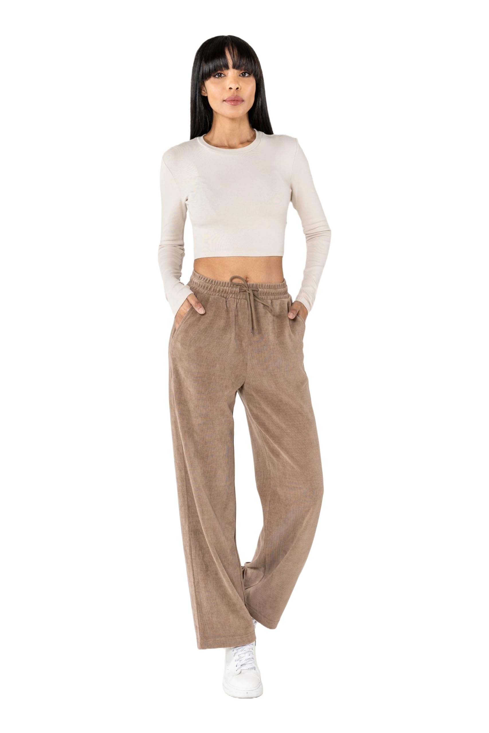 Nina Carter Pantalon de loisirs J253 pour femme - Pantalon de jogging en velours - Coupe décontractée - Pantalon aspect velours avec taille élastique et jambes larges