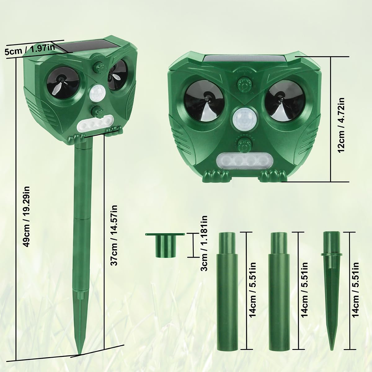 2X Repelente Ultrasónico de Gatos de Plagas Solar Impermeable,Ultrasónico Ahuyentador con Sensor de Movimiento PIR de Alta Sensibilidad