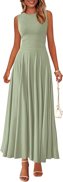 PRETTYGARDEN Womens Spring Dresses 2026 Casual Sleeveless Crewneck Aline Maxi Dress Stretch Tank Flowy Long Dresses