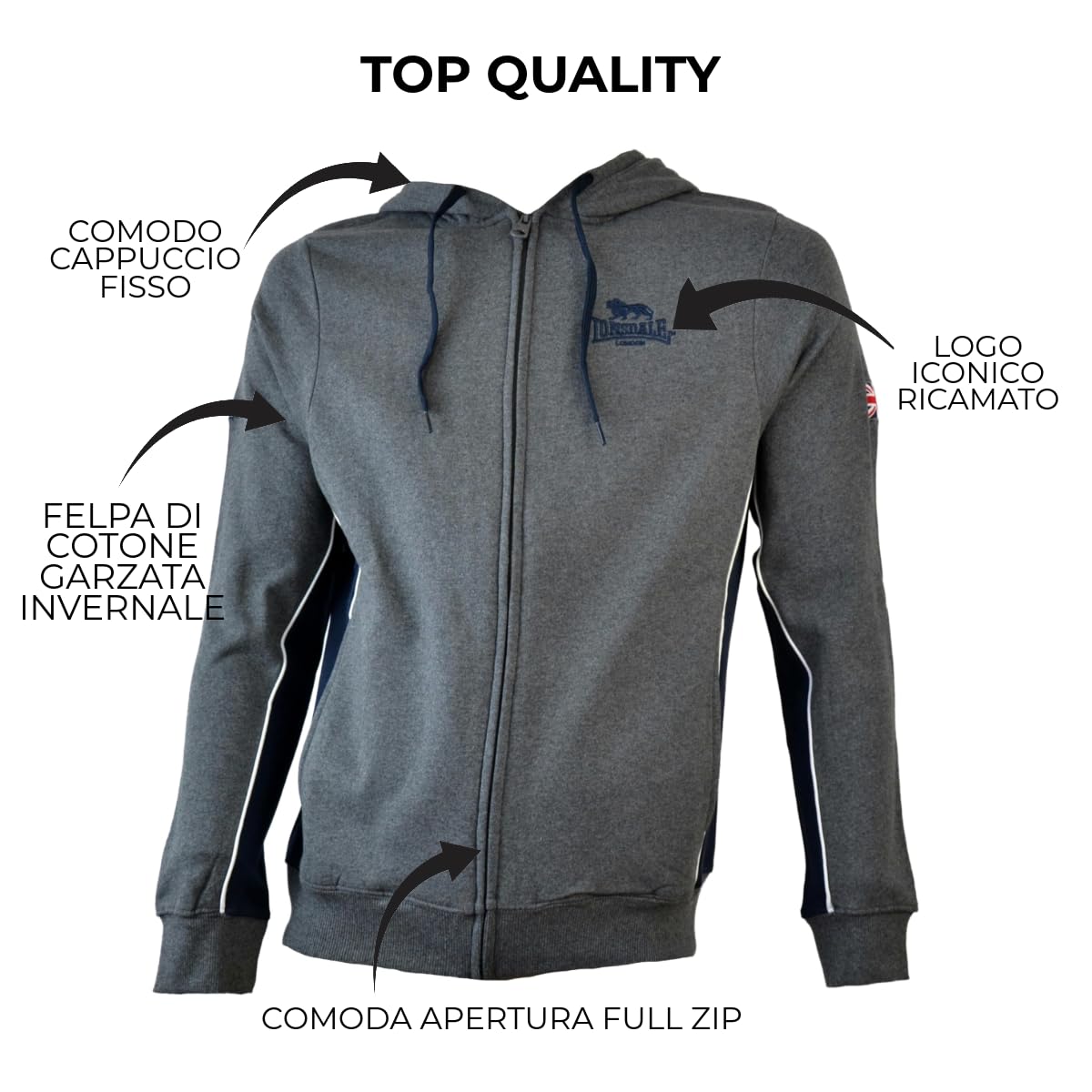 Lonsdale Sleeve Sudadera con Capucha Hombre