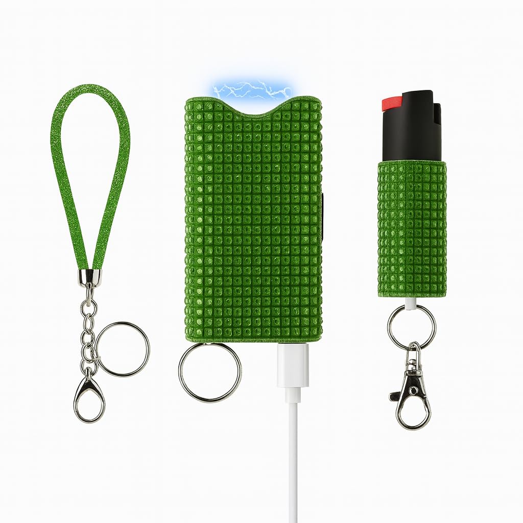 Bling MagiUSA Pepper Spray for Women & Stun Gun & Bracelet Self Defense Kit- 3in1 Keychain Tazer Painful 1.80 µC Charge, LED Flashlight 150 Lumen,0.58oz OC pepperspray Portable Compact Crystal Tazr