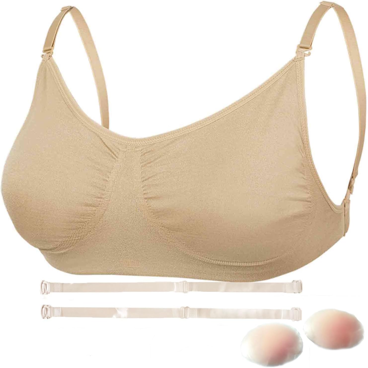 Daydance Nude Women BalletBralette with Clear Back Straps, Soft Dance Bra with Silicone Placket