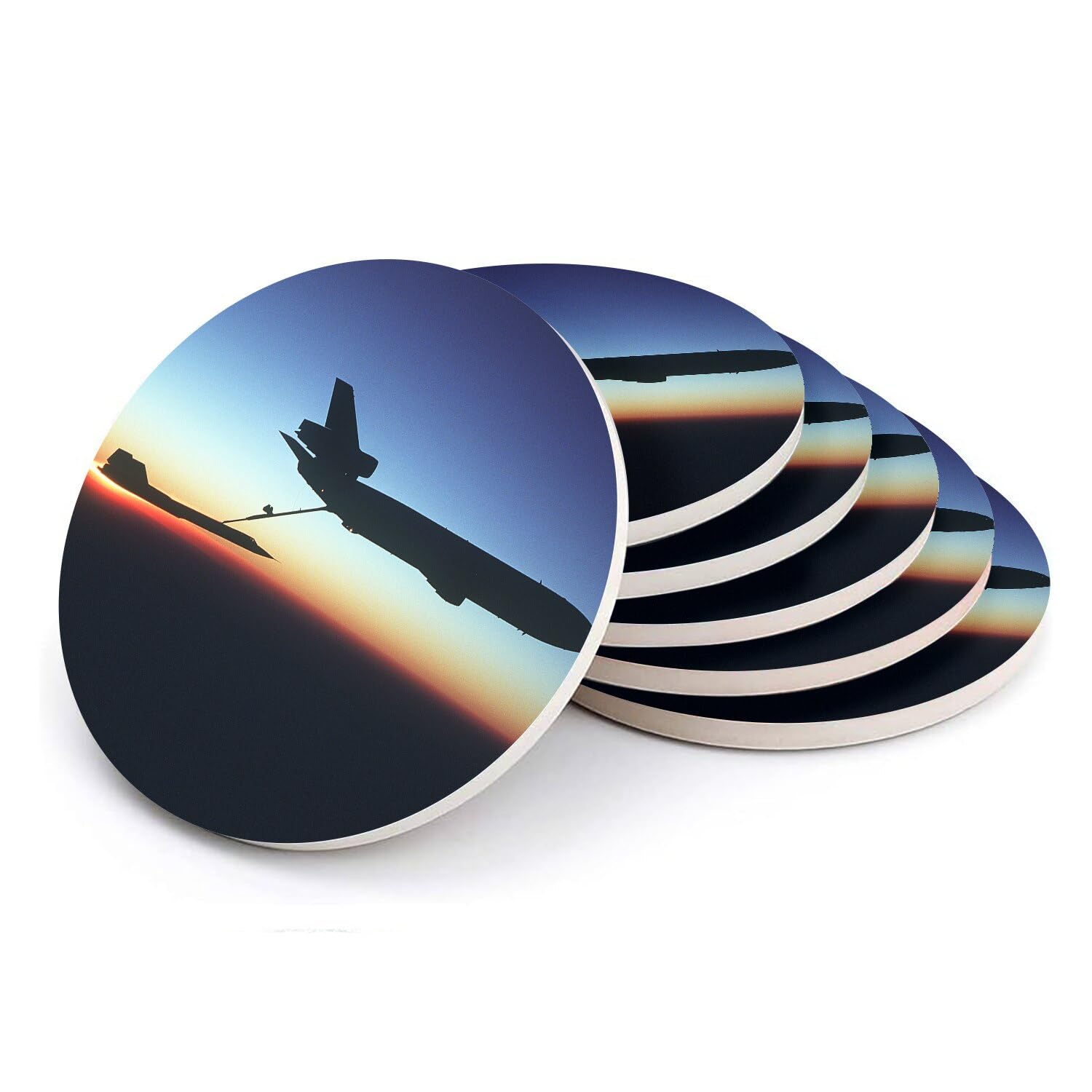 Sous verre ronds en céramique premium Avion de Chasse Jet Combat US Army Refueling de 108 mm