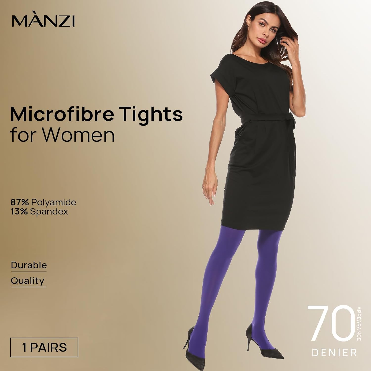 MANZI Microfibre Tights for Women, Semi Opaque Solid Colored Footed Pantyhose 70 Denier - Image 2