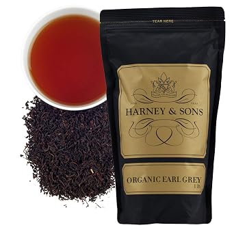 Harney & Sons Organic Earl Grey Loose Leaf Tea Premium Bergamot Black Tea, Smooth Citrus Flavor, Full Leaf Blend, 16 oz