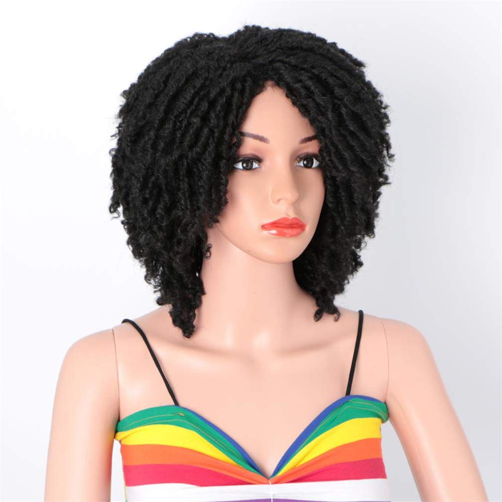 Perruque courte tressée en fibre douce twistée avec bonnet élastique noir