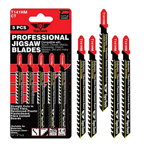 5 x TopsTools JSTT141HM T141HM Lames de scie sauteuse en fibre de verre de 100mm de long compatibles avec Bosch Dewalt Makita Milwaukee et bien d'autres