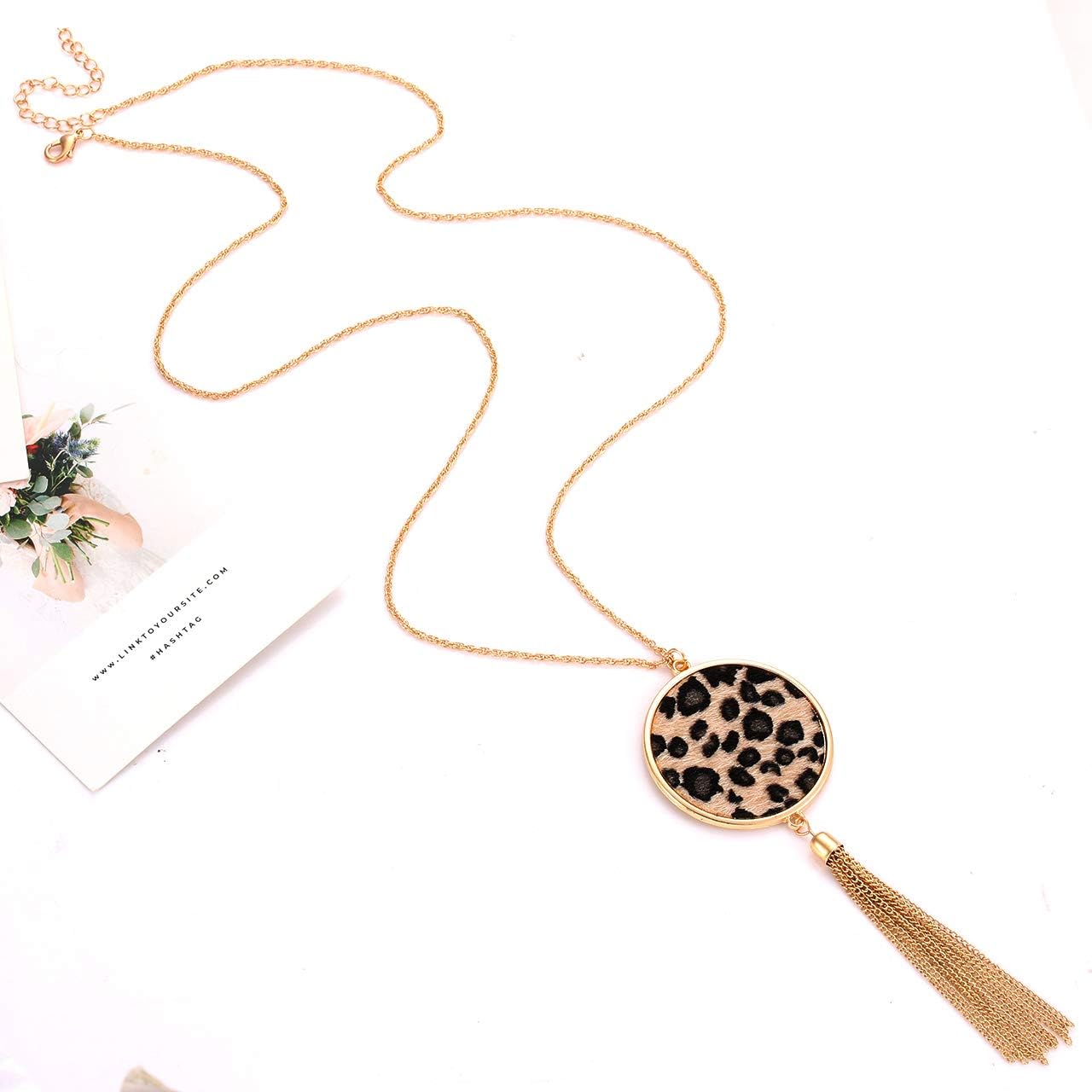 Long Necklaces for Women Animal Print Leopard Necklace Dangle Earrings Set Chain Fringe Tassel Pendant Necklaces Statement Jewelry Set - Image 3