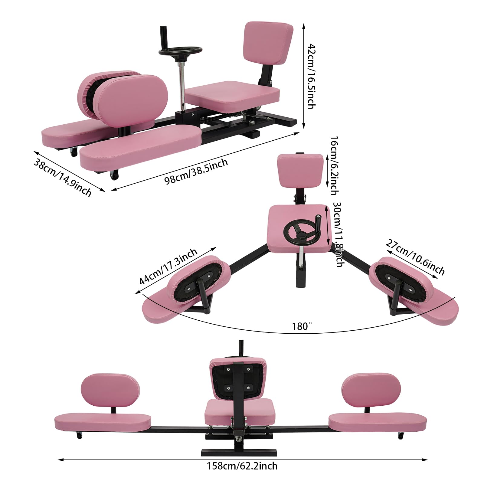 Leg Split Machine - Extensión de piernas ajustable 0-180°, capacidad de carga de 100 kg, con asiento acolchado y respaldo para danza, yoga, gimnasia, artes marciales, ballet