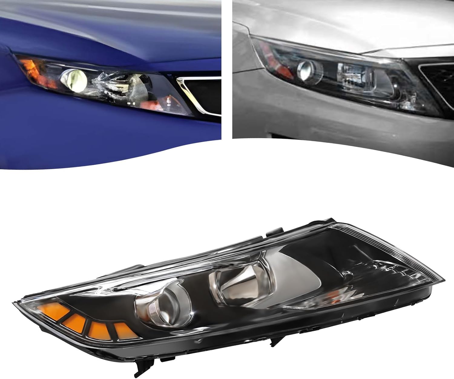 Headlight Assembly for KIA Optima 2011 2012 2013 (No LED DRL, LED Side Marker Lamp), Halogen/LED Headlamp Head Lights Clear Lens, OE 921022T121 KI2503155, Passenger Side