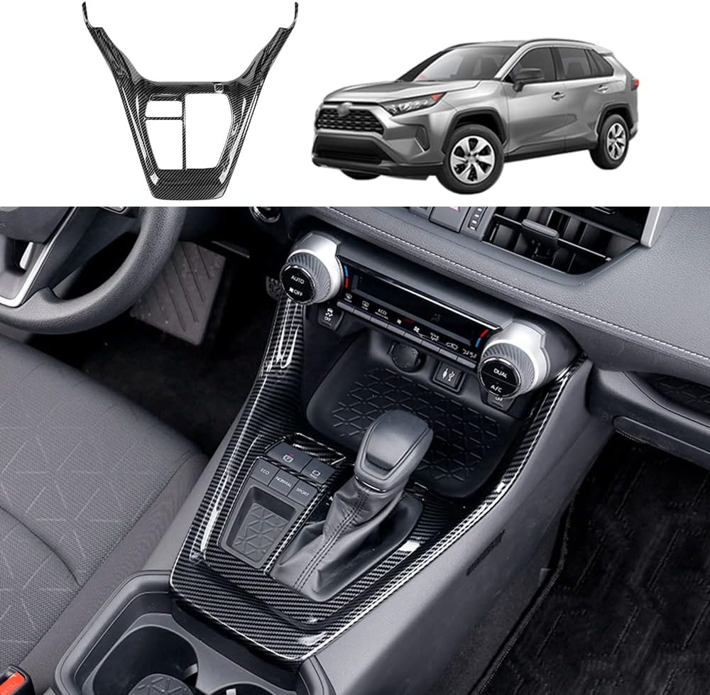 for RAV4 ABS Carbon Fiber Grain Gear Shift Box Panel Trim Gear Shift Frame Decal Center Console Panel Cover Trim for Toyota RAV4 2019 2020 2021 2022 Interior Accessories(2PCS)