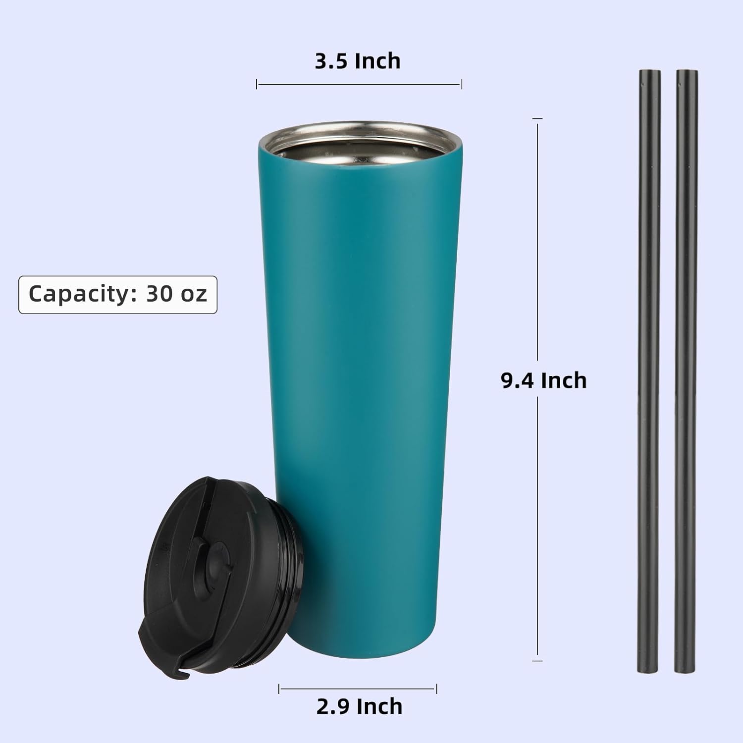 30 OZ Insulated Tumbler with Lid and 2 Straws Stainless Steel Water Bottle Vacuum Travel Mug Coffee Cup,Blue - Image 2