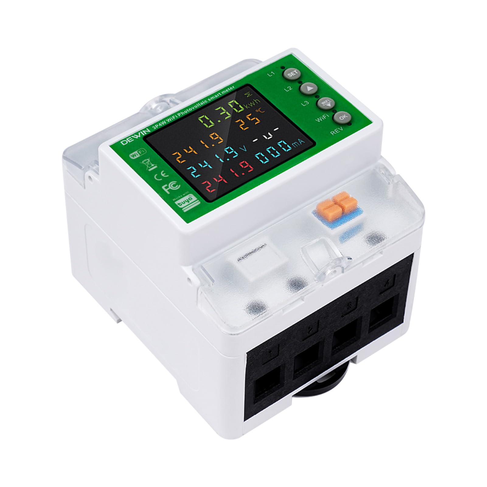 DEWIN Contatore Energia Elettrica Trifase WiFi, 100A 380VAC Misuratore di Consumo Elettrico WiFi Contatore Elettrico Trifase con Controllo del Tempo/Protezione Sovratensione ECC.