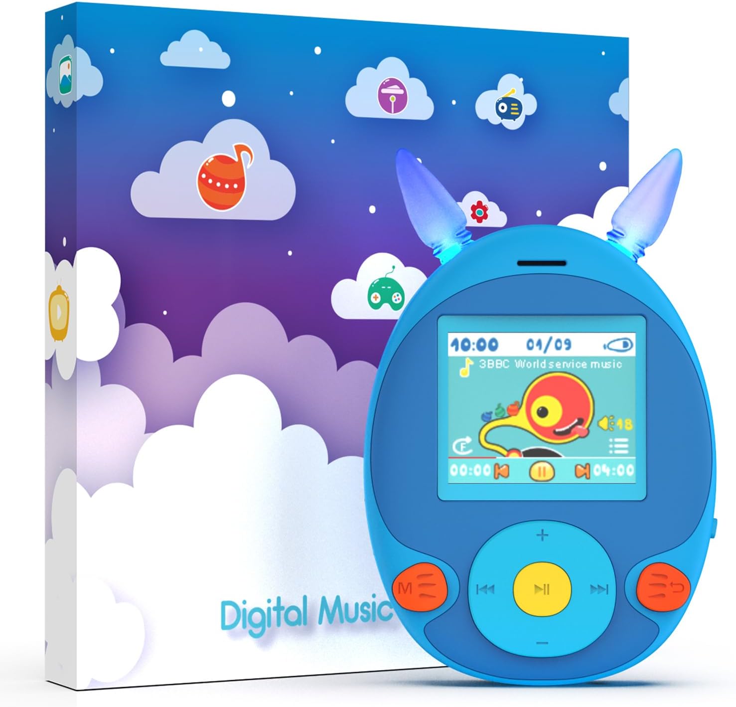 64GB MP3 Player for Kids, Kids MP3 Player with Bluetooth, Speaker, Games, Recorder, Ear Lights,100hrs Loseless Music Playback, Music Player with 12 Soothing Sounds for Baby