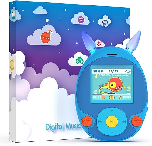 Reproductor MP3 de 64 GB para niños, reproductor de MP3 para niños con Bluetooth, altavoz, juegos, grabadora, luces para los oídos, reproducción de