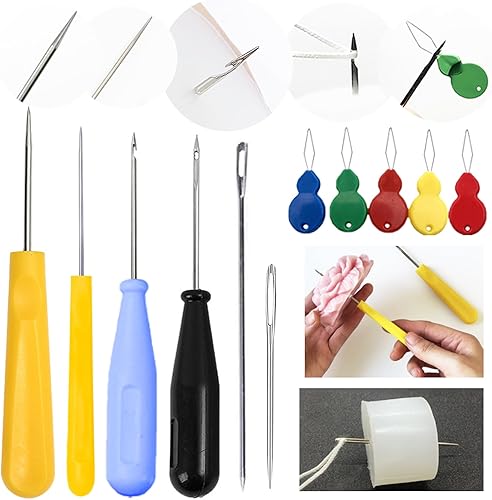 Nimozekd Kit de 11 agujas de vela, herramienta de inserción de mecha de vela, agujas perforadoras con ojo de gancho, aguja de absorción de velas de