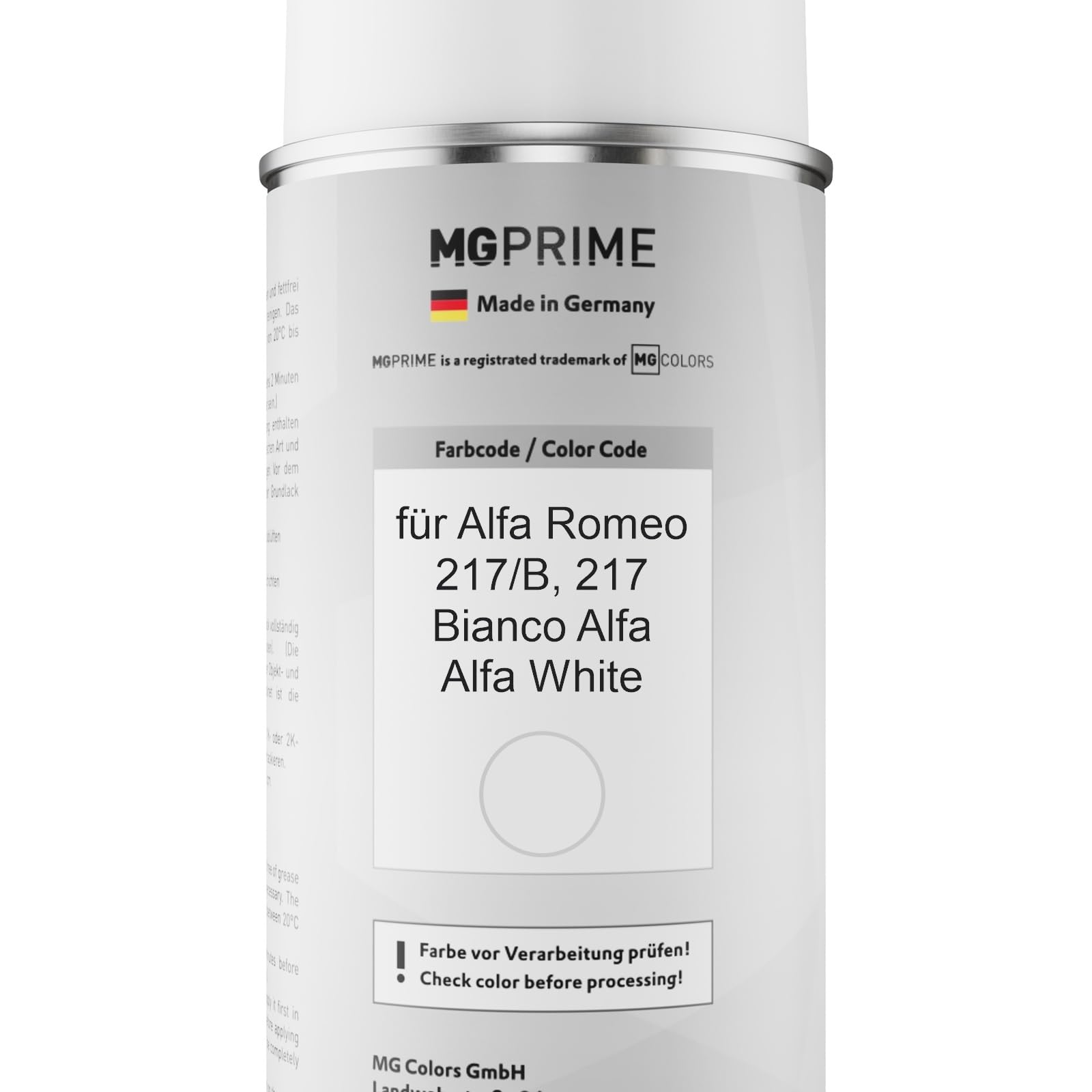 MG PRIME Vernice per auto Kit di bombolette a spruzzo per Alfa Romeo 217/B / 217 Bianco Alfa/Brilliant White Bomboletta spray da 400ml di vernice di base vernice trasparente