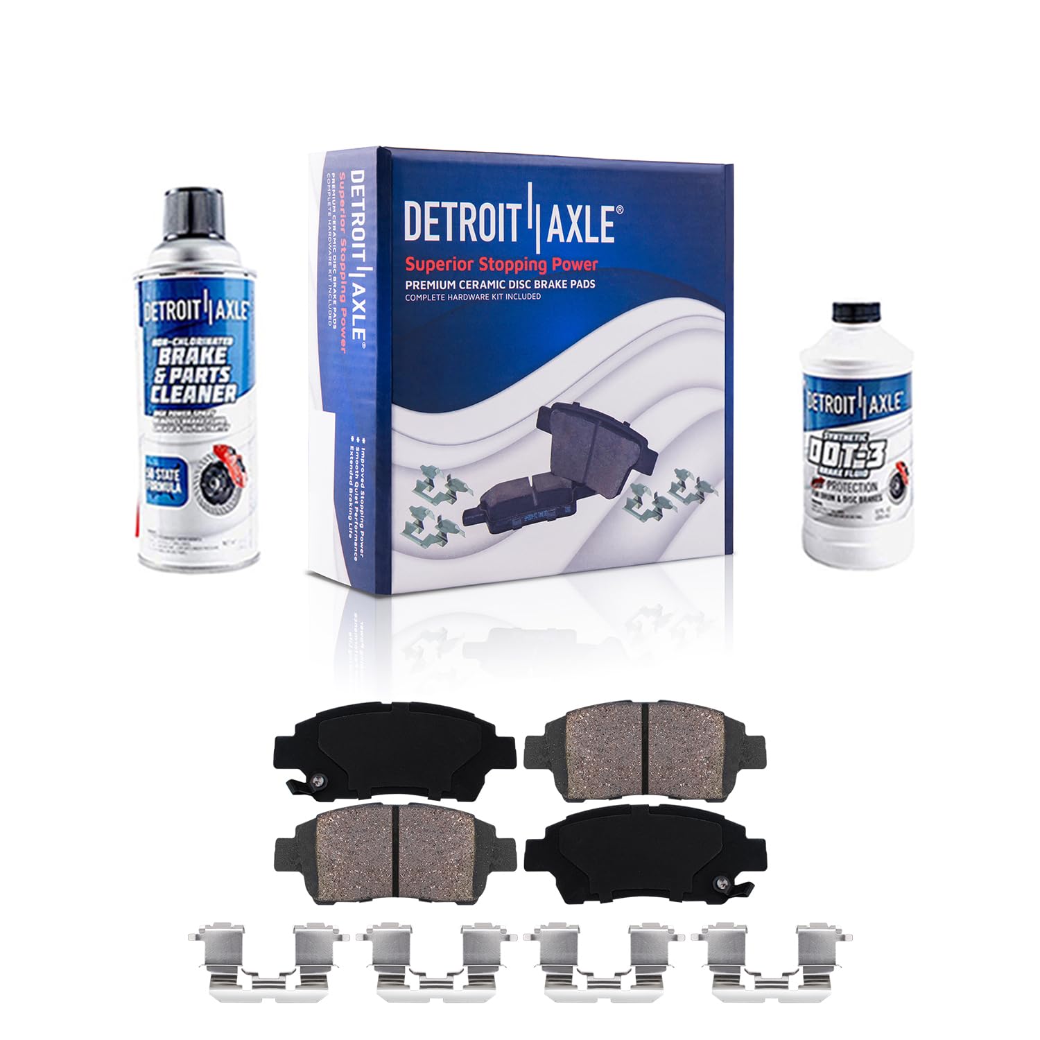 Detroit Axle - Front Ceramic Pads w/Hardware Brake Cleaner Fluid for 2000