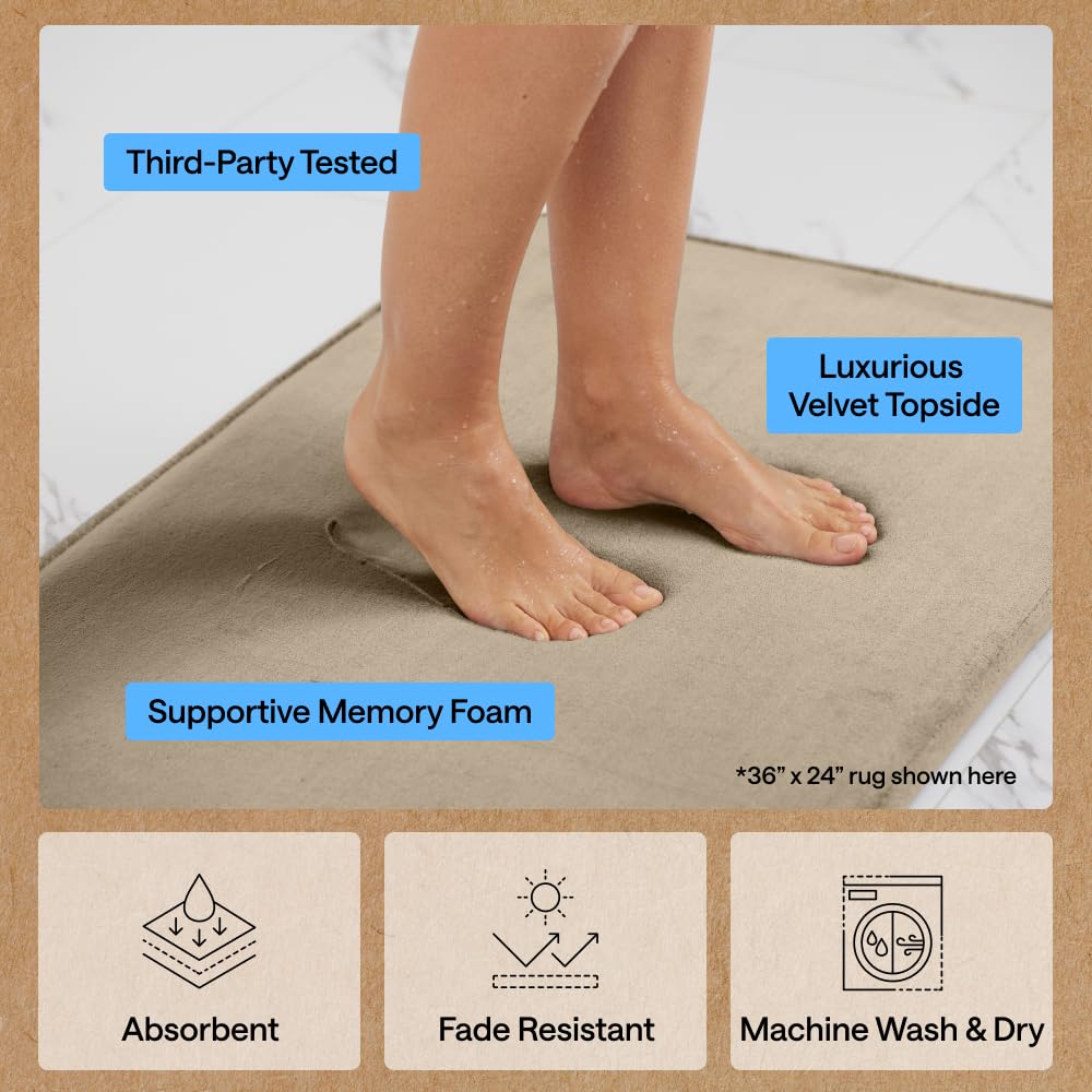 GORILLA GRIP Alfombras de baño de espuma viscoelástica, terciopelo suave y absorbente, puntos duraderos en la parte inferior, lavables a máquina, decoración de habitación para suelo de ducha, 48 x 24