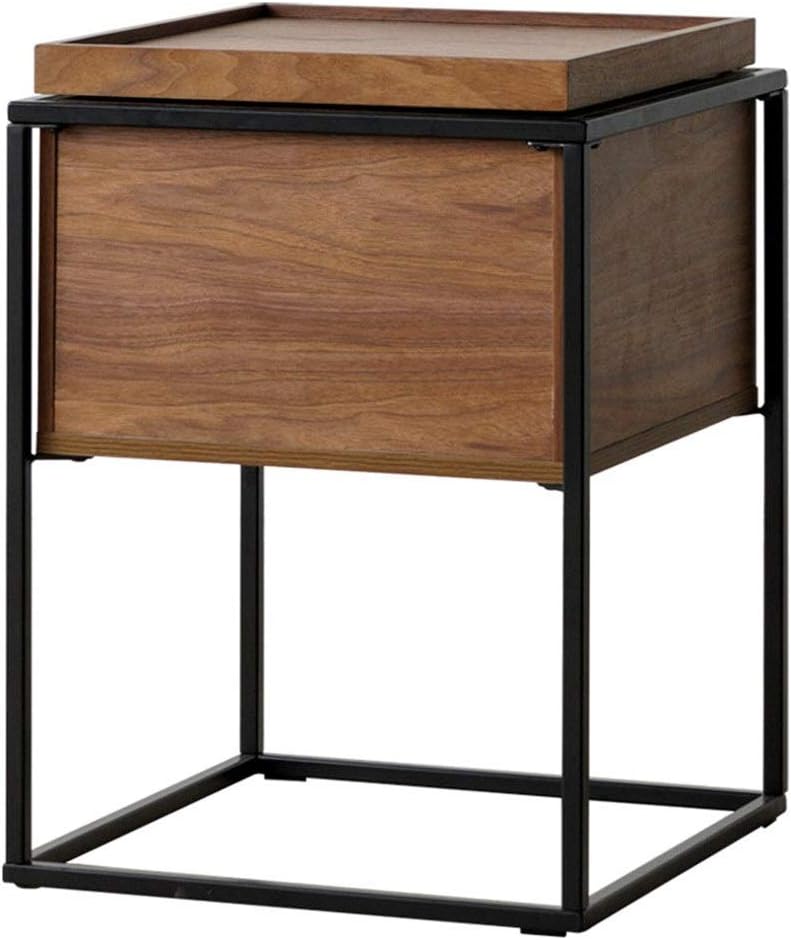 Amazon｜サイドテーブル 現代のミニマリストの鍛造アイアンサイドテーブルティーテーブル北欧ソリッドウッドベッドサイドキャビネット収納キ